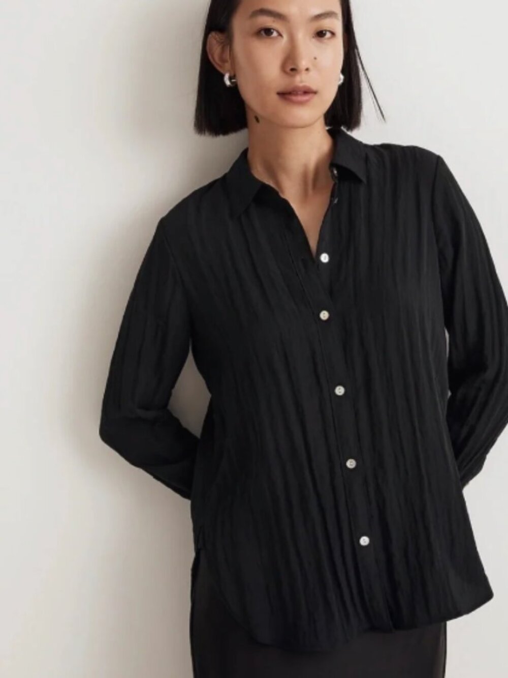 Madewell Crinkled Button-Up Shirt Black Medium NWOT
